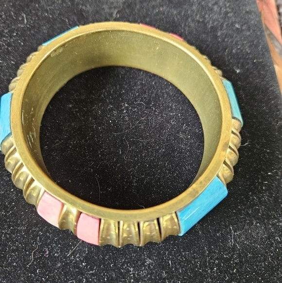 Vintage Boho Brass with Blue and Pink Enamel Panels - Picture 4 of 11